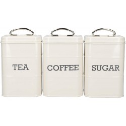 Living Nostalgia Tea/Coffee/Sugar Canisters in Gift Box, Steel, Antique Cream