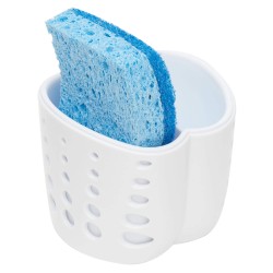 Home Basics Double Sponge Holder Kitchen Sink Caddy, Organizer with Drain Hole, White