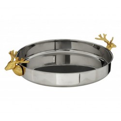 Premier Atholl Round Serving Tray Stainless Steel Gold Finish Stag Gold Finish Handles