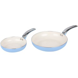 Swan Retro Frying Pan Set with Easy Clean Non-Stick Ceramic Coating, Aluminium, Blue, 2 Piece