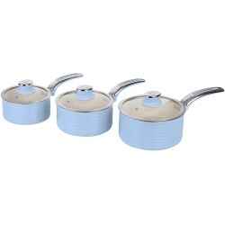 Swan Retro Saucepan Set with Easy Clean Non-Stick Ceramic Coating, Aluminium, Blue, 3 Piece