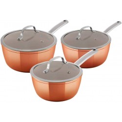 Tower Copper Pot Set with Non Stick Ceramic Coating, 3 Piece - 18, 20 and 22 cm ( Induction Safe)