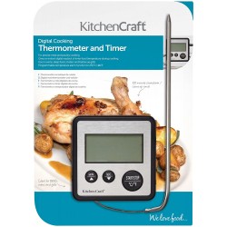 Kitchen Craft Digital Food Thermometer and Kitchen Timer with Probe for Meat, Sugar, Jam and More