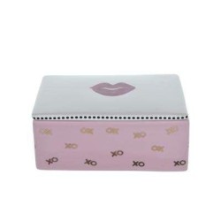 Candlelight Lips Trinket Dish with lid Pink and Gold 14cm