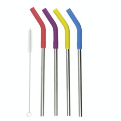 Colourworks Reusable Metal Straws and Cleaner Brush, Gift Boxed, Stainless Steel, 23cm, Set of 4