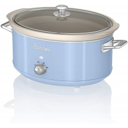 Swan 6.5 Litre Retro Slow Cooker with Removable Ceramic Pot, 3 Heat Settings, 320w, Blue