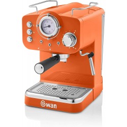 Swan Pump Espresso Coffee Machine, 15 Bars of Pressure, Retro Orange