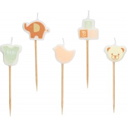 Sweetly Does It Wax Baby Themed Birthday Cake Candles -  6 Pieces, Wood, Multi-Colour
