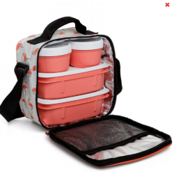 Tatay Urban Food Flamingo Food Kit - 5-Piece Set + Insulated Thermo Bag - Microwave & Fridge Safe & 4 BPA Free Containers