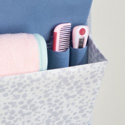 InterDesign Over The Door Fabric Hanging Closet Shelf Organizer Hooks Included, 4 Pockets - Blue