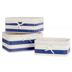 Premier Nautical Storage Boxes, Bamboo Blue/White, 40 x 30 x 18 cm-Set of 3