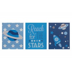 Premier Kid's Reach for The Stars Wall Plaques - Blue, Set of 3