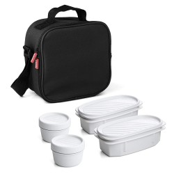 Tatay Black Urban Food Kit - 5 - Piece Set + Insulated Thermo Bag - Microwave & Fridge Safe & 4 BPA Free Containers