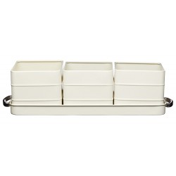 Living Nostalgia Indoor Metal Herb Pots and Tray Set, 39 x 12 x 10 cm - Antique Cream