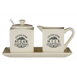 Premier Vintage Home Milk and Sugar Set + Plate - Cream