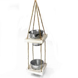 Rainbow Rope Hanging Wooden Planter With 2 Metal Pots