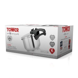 Tower Pressure Cooker with Steamer Basket, 3 Litre, Stainless Steel